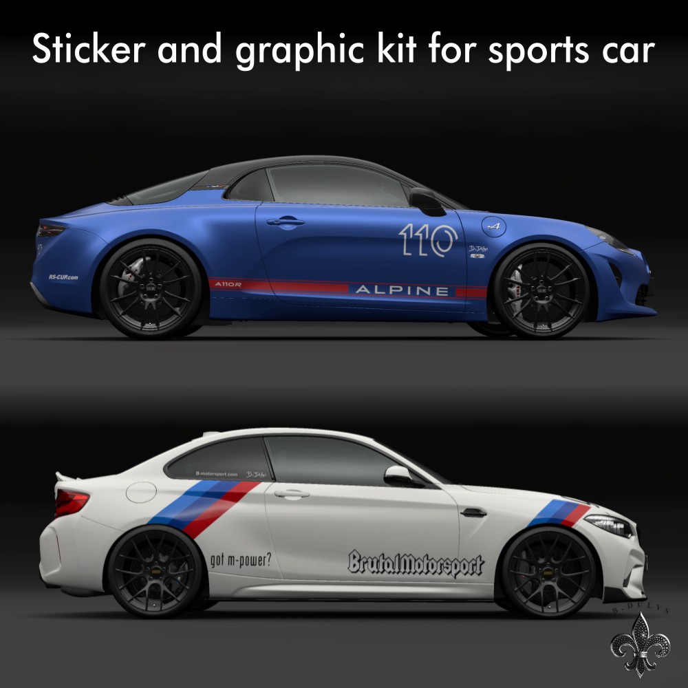 Sticker and graphic kit for sports car